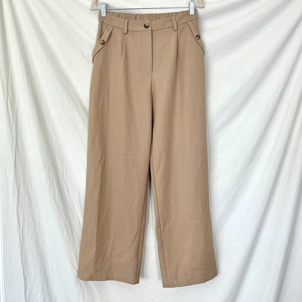 Edit by Nine Camel Cream High Waisted Elegant Wide Leg Business Pants M P